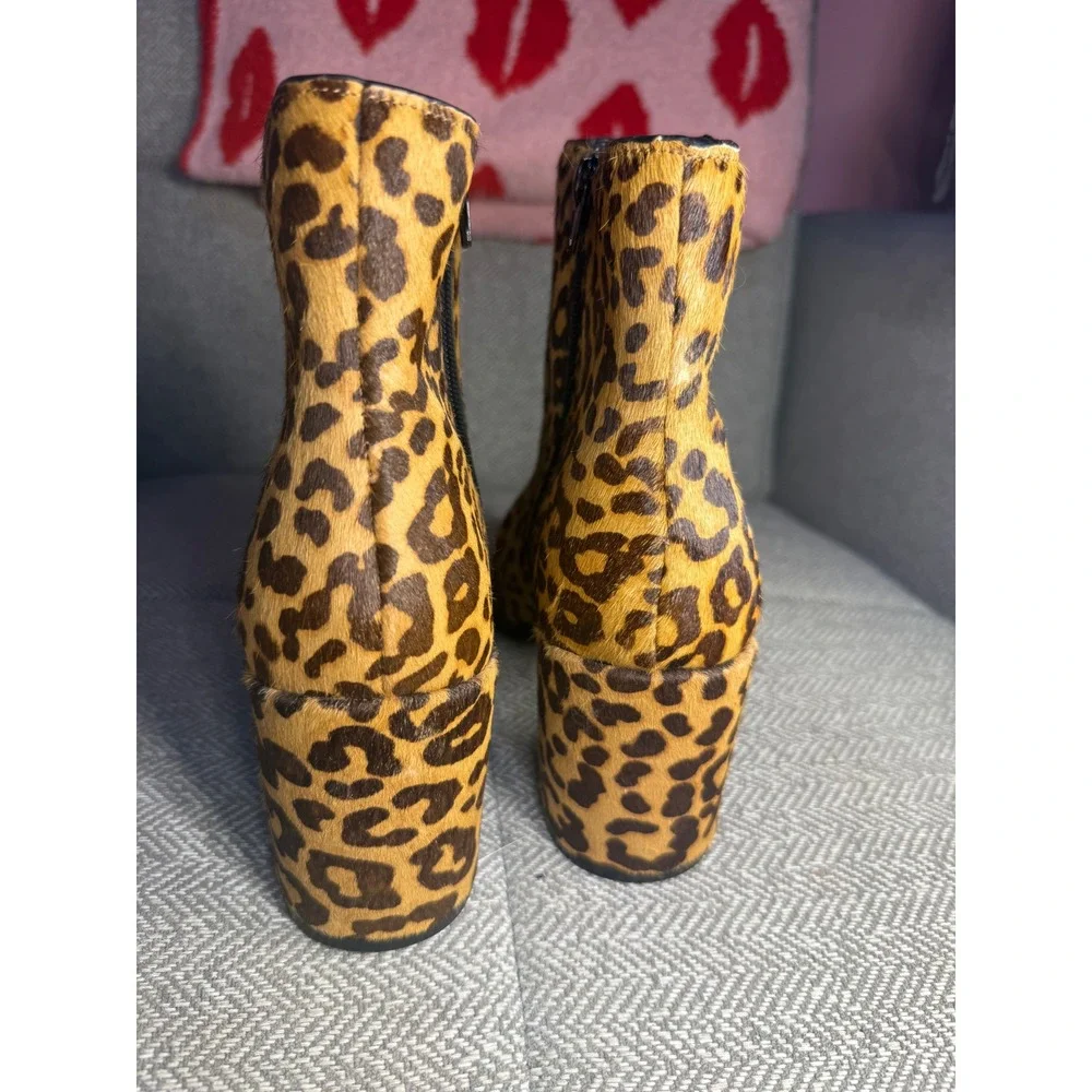Steve Madden Jozie-L Leopard Calf Hair Ankle Boots Brown Tan JOZ102S1 Womens 10M